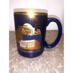 WASHINGTON DC Cobalt Blue Mug GOLD PLATED Ceramic USA Historic Sites STUNNING